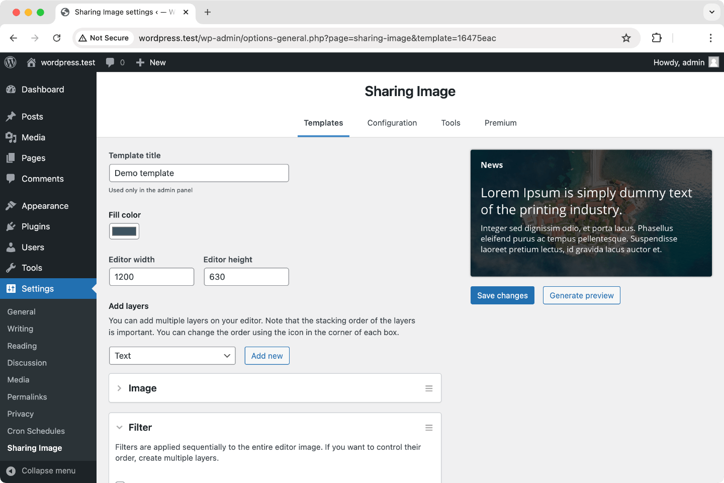 Sharing Image WordPress plugin general screenshot